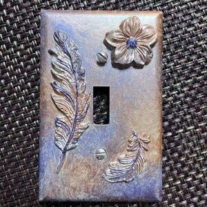 Custom Decorative Light Switch Cover with Feather and Flower Design